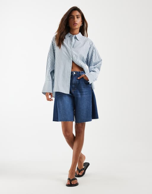 JJXX - Bella - Camisa azul a rayas de manga larga, 2 de 4