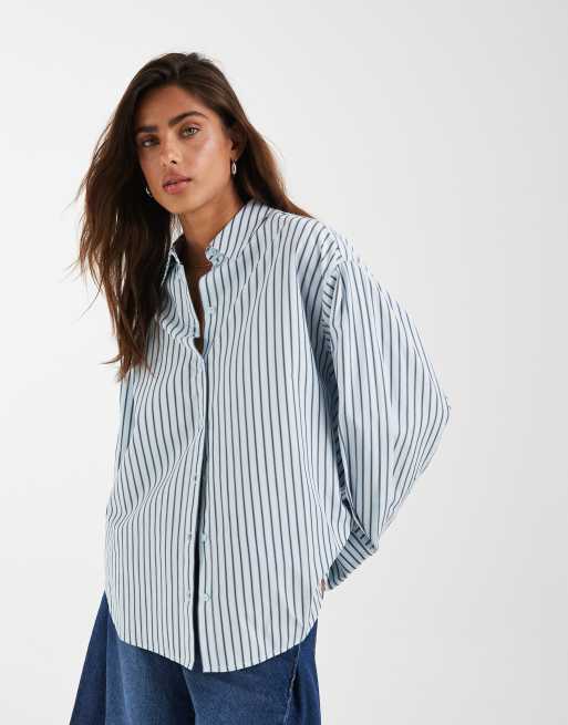 JJXX - Bella - Camisa azul a rayas de manga larga, 3 de 4