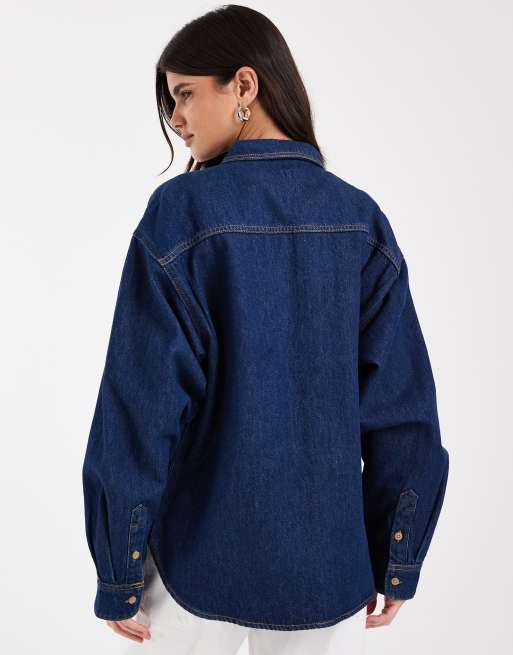 JJXX Bella oversized denim overhemd in donkerblauw, 3 van 4