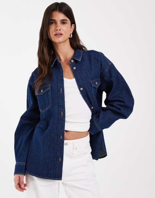 JJXX Bella oversized denim shirt in dark blue, 2 of 4