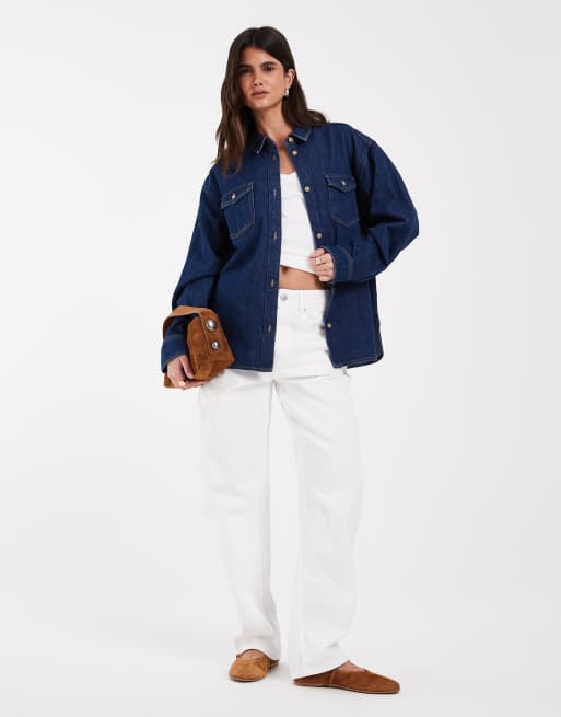 JJXX Bella oversized denim shirt in dark blue, 4 of 4