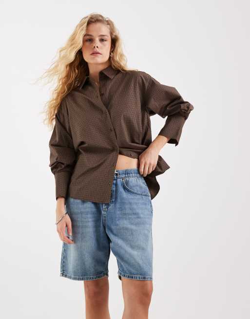 JJXX Bella plaid long sleeve shirt in brown, 2 of 4
