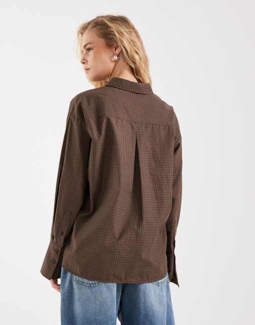 JJXX Bella plaid long sleeve shirt in brown, 3 of 4