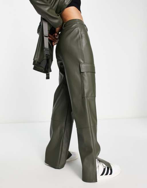 JJXX belted utility faux leather blazer co-ord in dark green, 2 of 4