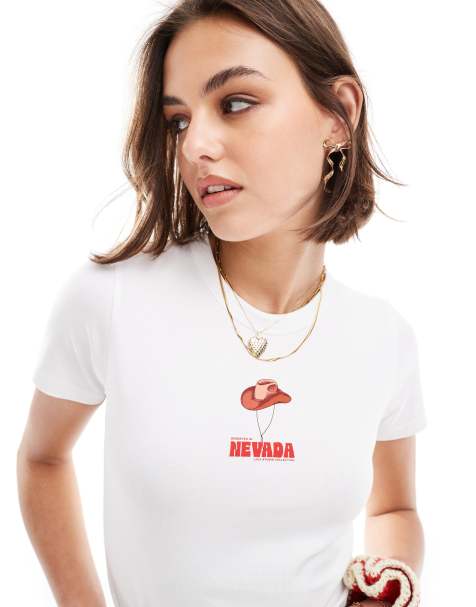 JJXX – Biały krótki i obcisły T-shirt z nadrukiem kapelusza kowbojskiego - view 1