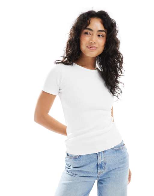 JJXX – Biały prążkowany T-shirt
