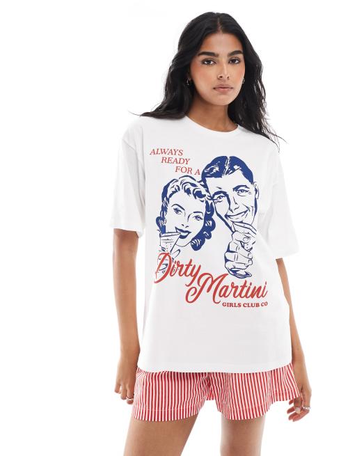 JJXX – Biały T-shirt oversize z nadrukiem i napisem „Dirty Martini”