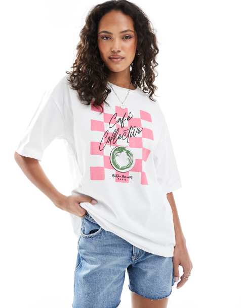 JJXX – Biały T-shirt oversize z nadrukiem matchy - view 1