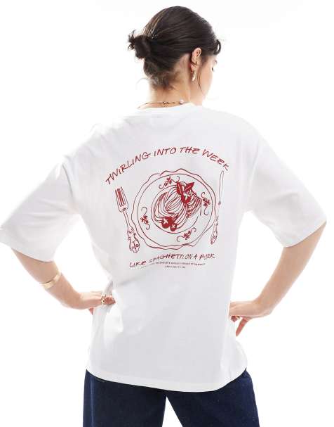 JJXX – Biały T-shirt oversize z nadrukiem ze spaghetti na plecach - view 1