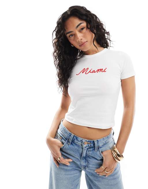 JJXX – Biały T-shirt z napisem Miami