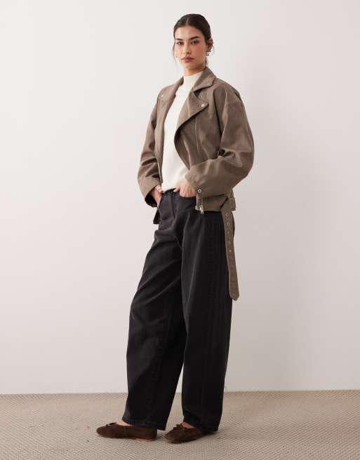 JJXX – Bikerjacke aus Wildlederimitat in Hellbraun, 2 von 4