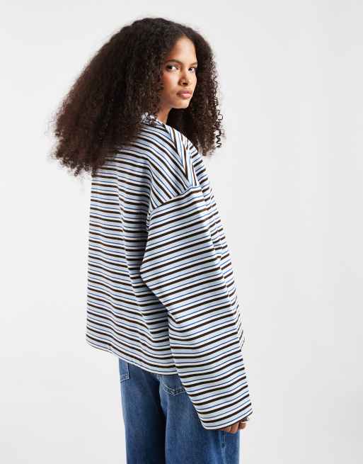 JJXX – Blårandig sweatshirt med långa ärmar och boxig passform, 4 av 4