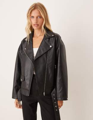 JJXX - Blouson style motard en similicuir - Noir