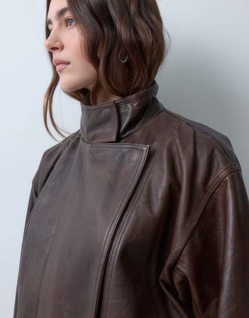 JJXX bomber en cuir à double poche marron chocolat, 2 de 4