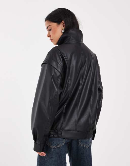 JJXX bomber in pelle PU con collo alto nero, 4 di 4