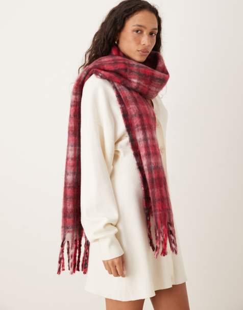 JJXX tassle scarf in burgundy check