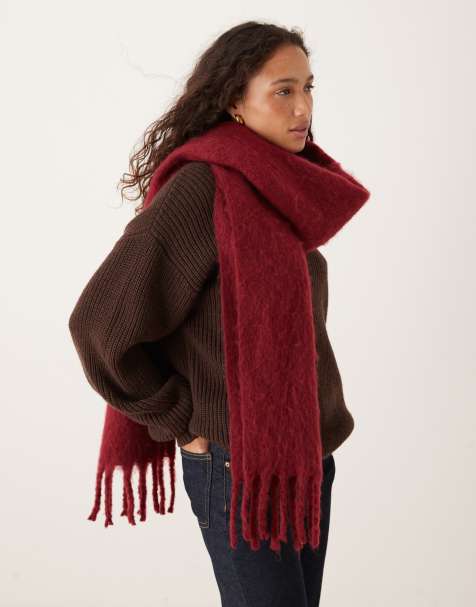 JJXX tassle scarf in burgundy