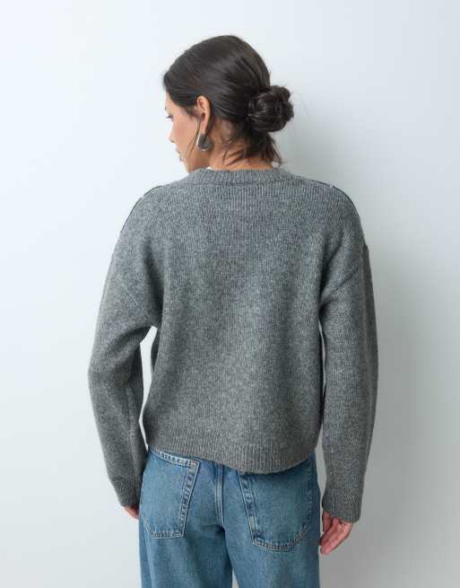 JJXX boxy argyle sweater in gray, 4 of 5