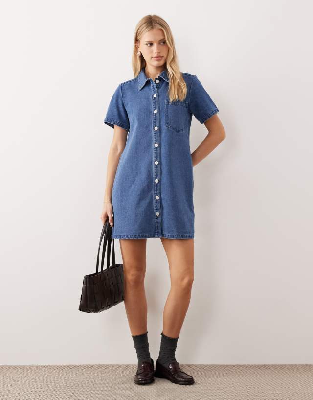 buy denim dress JJXX Boxy in mid blue Size:UK 4 / EU 37 / US 6 crotchet maxi dress Blue YGroup_AW-PD-10343 Mini dress making it ideal for