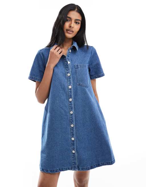 JJXX boxy denim dress in mid blue