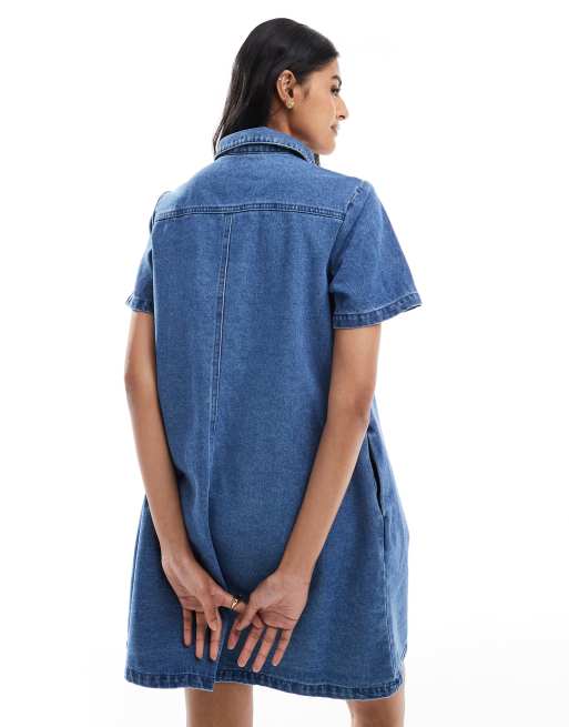 JJXX boxy denim dress in mid blue