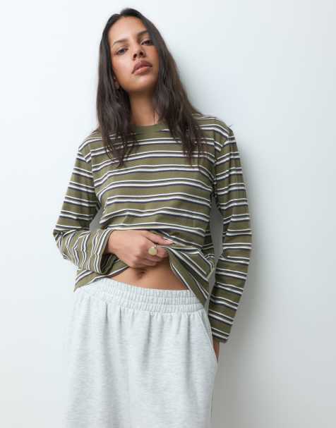 JJXX boxy long sleeve tee in green stripe - view 1