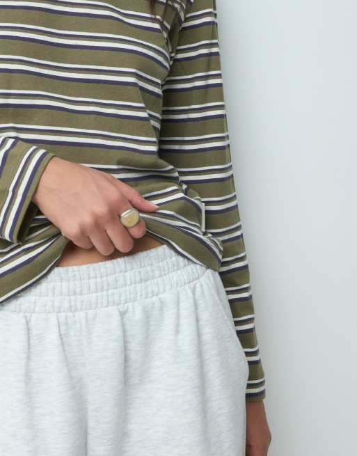 JJXX boxy long sleeve tee in green stripe, 3 of 5