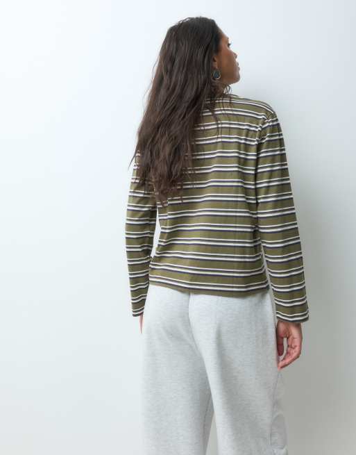 JJXX boxy long sleeve tee in green stripe, 5 of 5