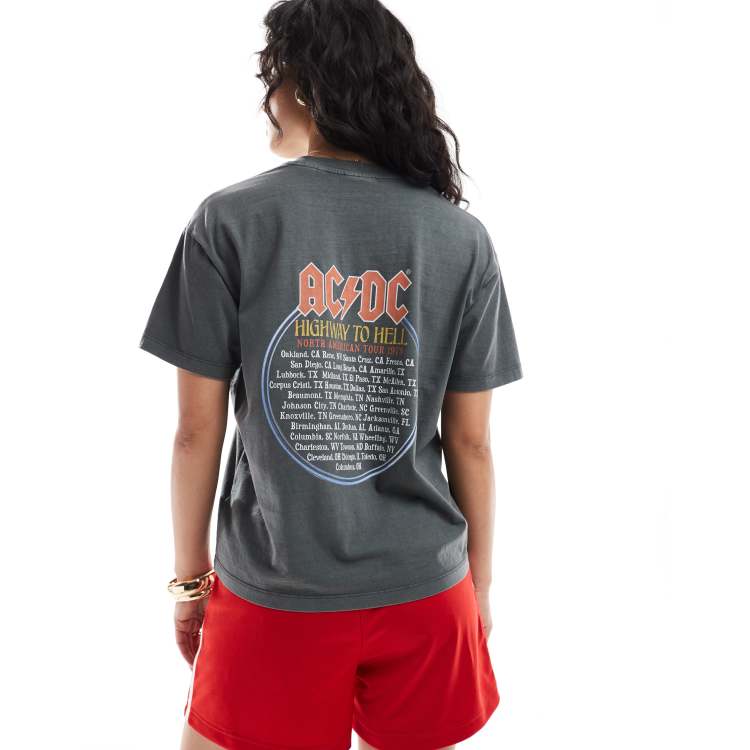 AC/DC グラフィックTシャツ ダークグレー JJXX boxy T-shirt with AC/DC print in gray | ASOS