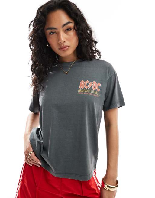 JJXX boxy T-shirt with AC/DC print in gray | ASOS