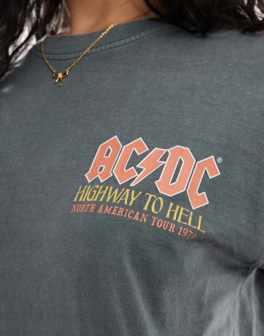 JJXX boxy T-shirt with AC/DC print in gray | ASOS