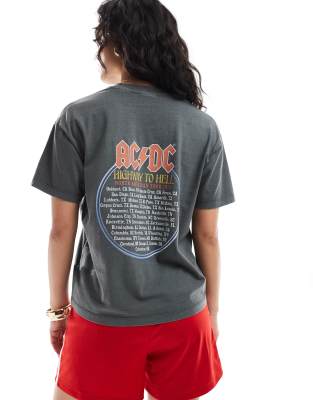 JJXX JJXX boxy T-shirt with AC/DC print in grey