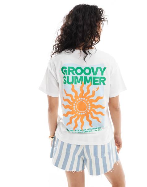JJXX boxy t-shirt with sun print in white - view 1