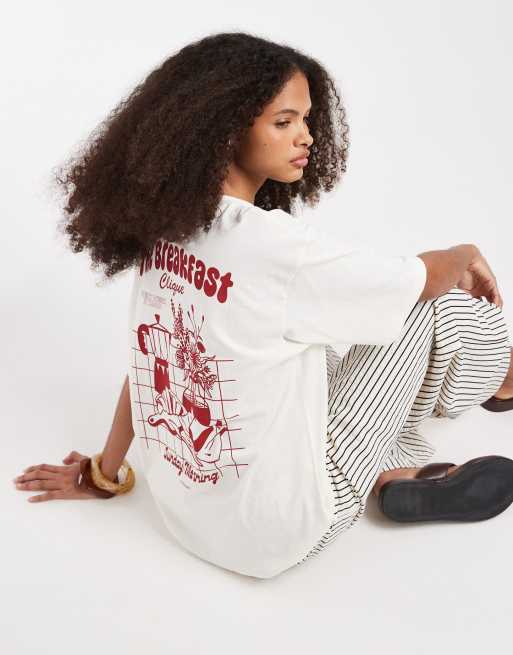 JJXX - Breakfast Club - Oversized T-shirt in wit en rood, 3 van 4