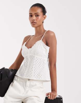 Jjxx Broderie Anglaise Cami Top In White