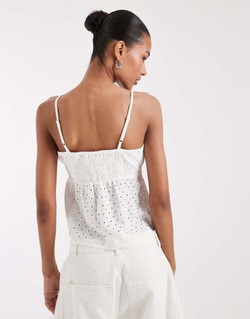 JJXX broderie anglaise cami top in white, 4 of 4