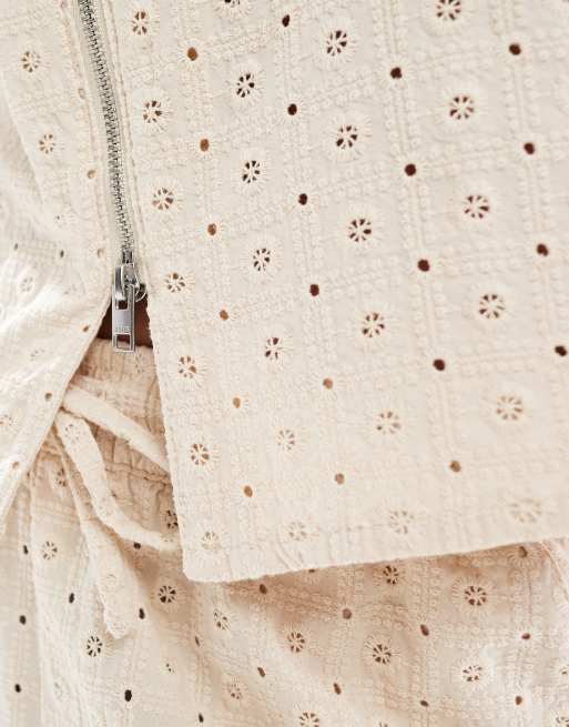 JJXX - Broderie top met rits in crème, deel van co-ord set, 3 van 4
