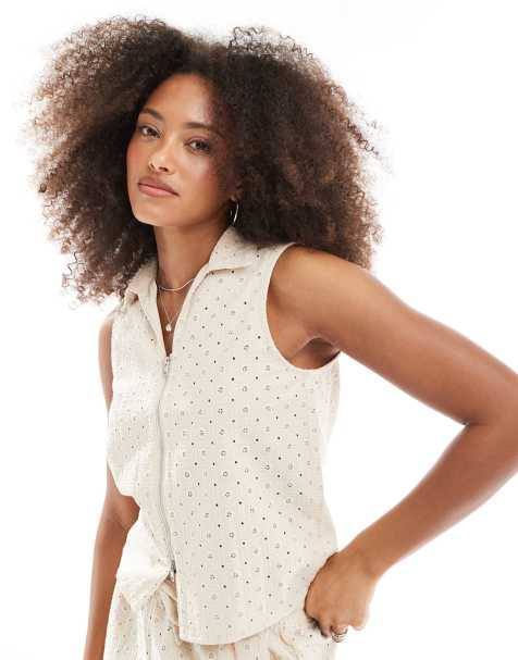 JJXX broderie zip top in cream (part of a set) - view 1