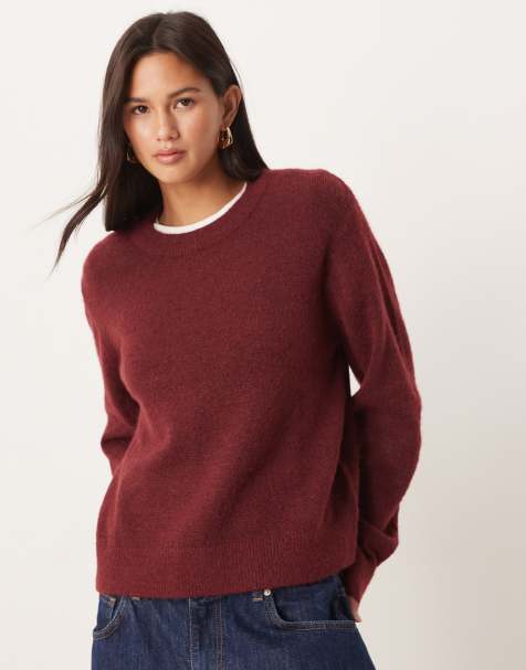 JJXX knitted crew jumper in burgundy