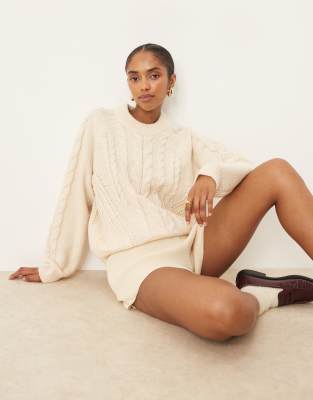 JJXX JJXX cable knit jumper in cream-White