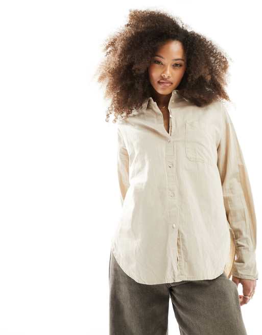 JJXX - Camicia a maniche lunghe beige in misto lino 