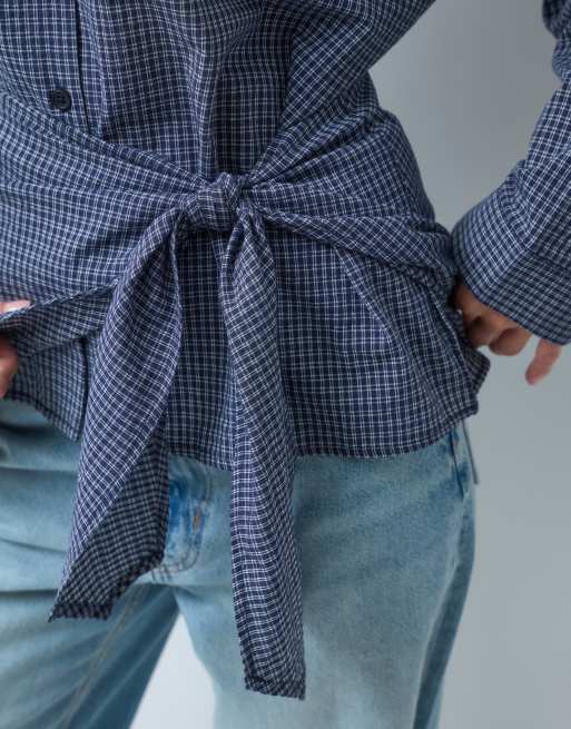 JJXX camicia avvolgente in popeline a quadri navy, 3 di 4