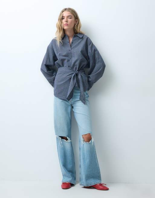 JJXX camicia avvolgente in popeline a quadri navy, 4 di 4
