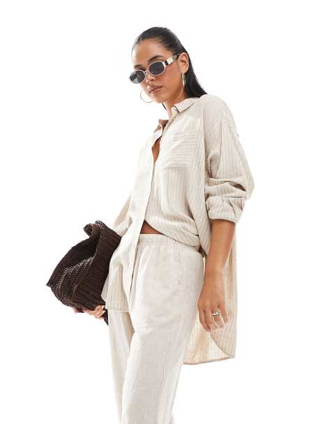 JJXX - Camicia beige a righe in misto lino - view 1