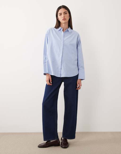 JJXX - Camicia blu a righe in popeline, 2 di 4