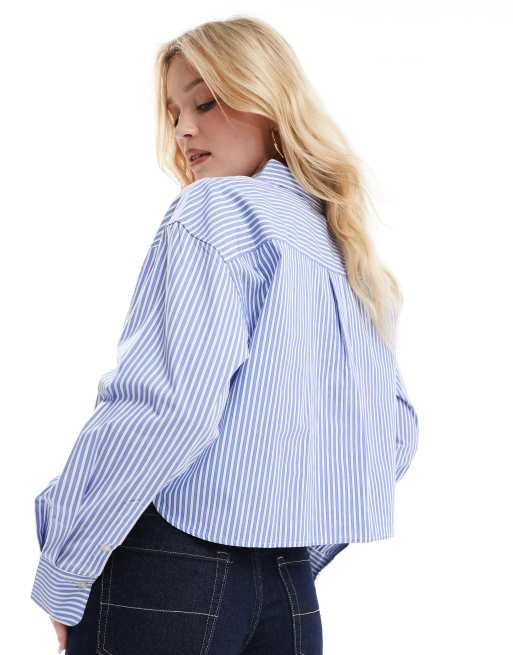 JJXX - Camicia corta oversize blu navy a righe, 2 di 4