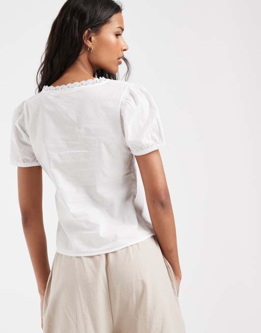 JJXX - Camisa blanca ajustada de manga corta de popelina, 4 de 4