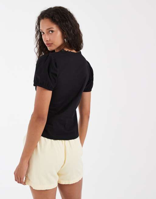 JJXX - Camisa negra ajustada de manga corta de popelina, 3 de 4