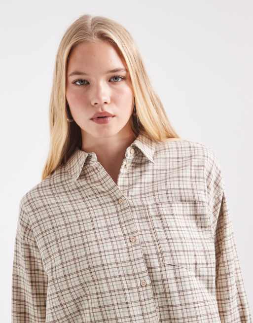 JJXX - Camisa oversize a cuadros en beige, 3 de 4