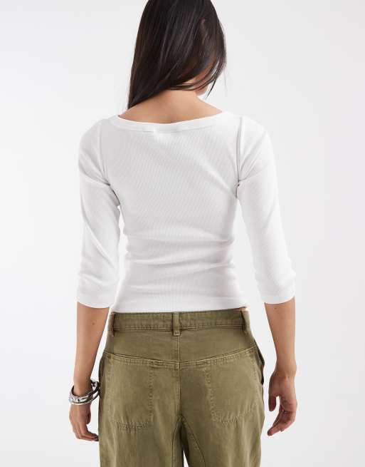 JJXX - camiseta de manga larga con cuello barco en blanco, 4 de 4